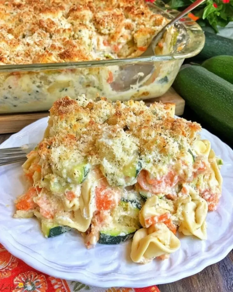 Ingredients for Cheesy Tortellini Zucchini Casserole with Stuffing Mix