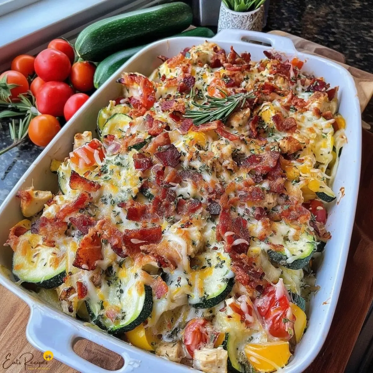 Loaded Chicken Zucchini and Squash Bake
