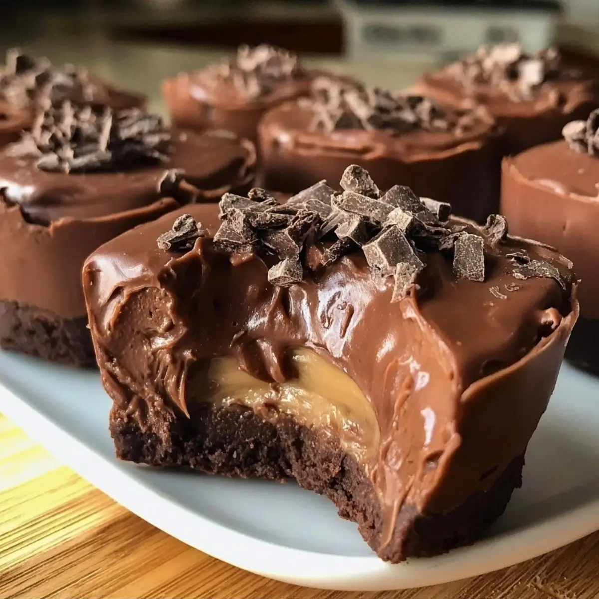 Healthy Peanut Butter Greek Yogurt Chocolate Mousse Bites with Gooey Fudge Centers