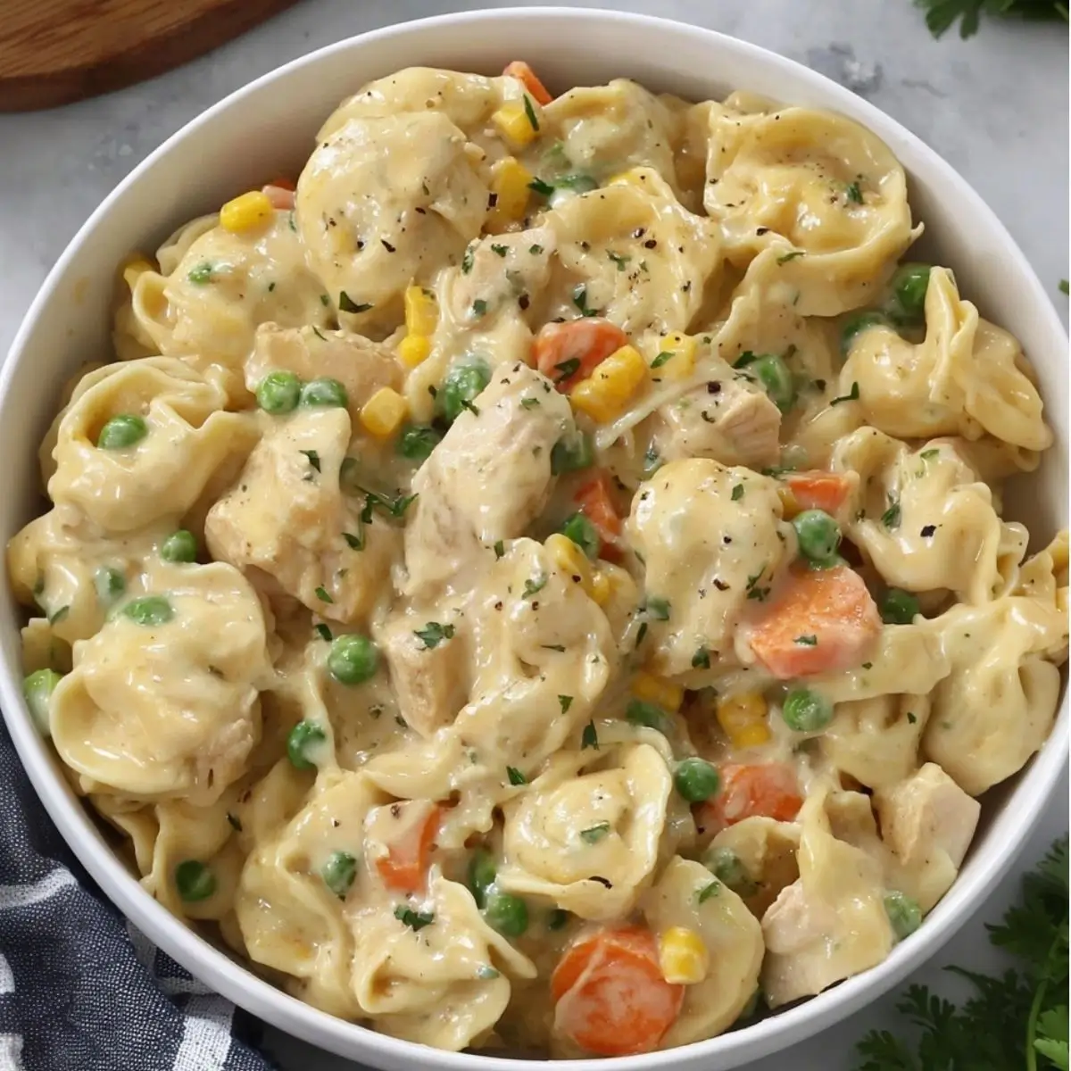 Crockpot Cheddar Chicken Pot Pie Tortellini -Creamy, Cozy & Family-Friendly