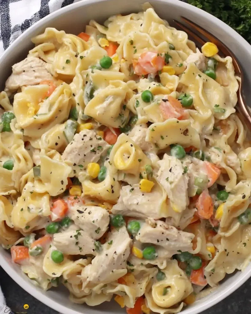 Crockpot Cheddar Chicken Pot Pie Tortellini -Creamy, Cozy & Family-Friendly 5 Step-by-Step How To Make Crockpot Cheddar Chicken Pot Pie Tortellini